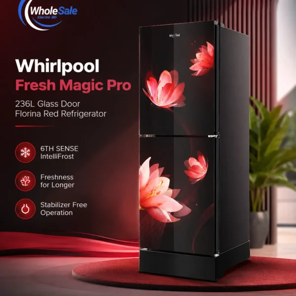 Whirlpool Fresh Magic Pro 236L Glass Door Florina Red Refrigerator