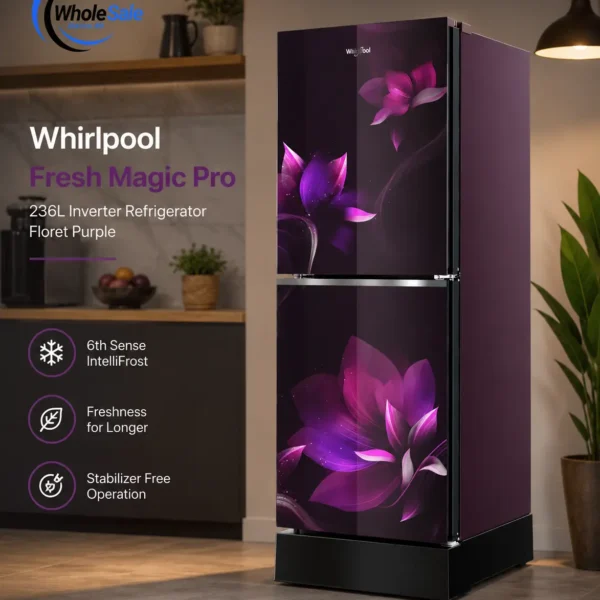 Whirlpool Fresh Magic Pro 236L Inverter Refrigerator Floret Purple front view