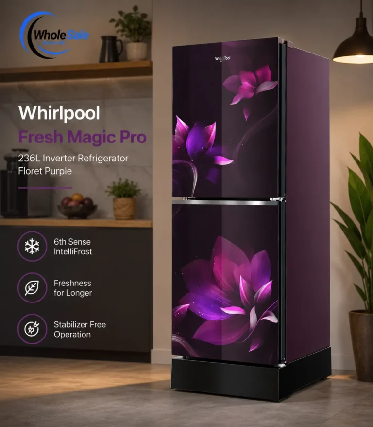 Whirlpool Fresh Magic Pro 236L Inverter Refrigerator Floret Purple front view