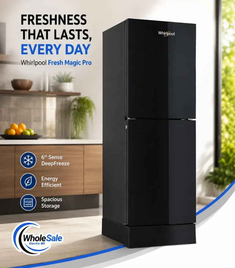 Whirlpool Fresh Magic Pro 236L Refrigerator front view in crystal black