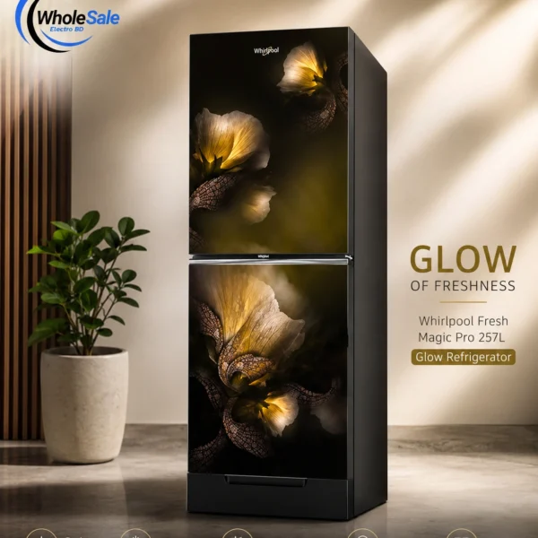 Whirlpool Fresh Magic Pro 257L Glow Refrigerator glass door front view