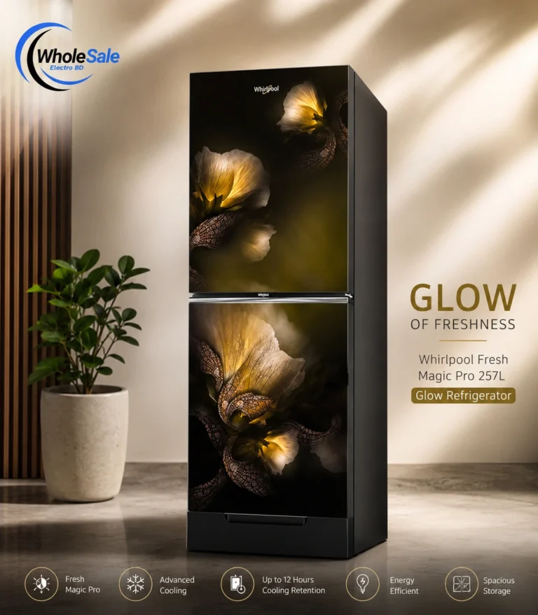 Whirlpool Fresh Magic Pro 257L Glow Refrigerator glass door front view
