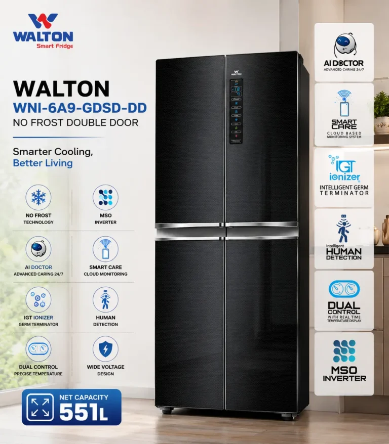 Walton WNI-6A9-GDSD-DD no-frost double door refrigerator front view